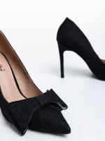 Senovia fekete, magassarkú cipő, textil anyagból