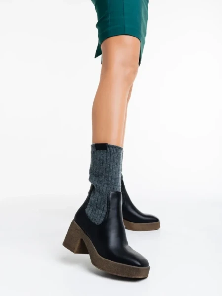 Fizza fekete, női bakancs, ökológiai bőrből és textil anyagból