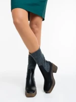 Fizza fekete, női bakancs, ökológiai bőrből és textil anyagból