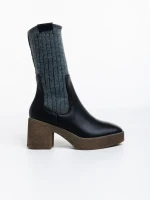 Fizza fekete, női bakancs, ökológiai bőrből és textil anyagból