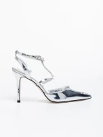 Laelia ezüstszínű, női magassarkú cipő, lakkozott ökológiai bőrből