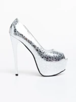 Granya ezüstszínű, női magassarkú cipő, ökológiai bőrből