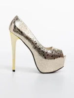 Granya aranyszínű, női magassarkú cipő, ökológiai bőrből