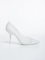Menodora fehér, női magassarkú cipő, textil anyagból