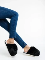 Donisha fekete, női papucs szintetikus szőrméből