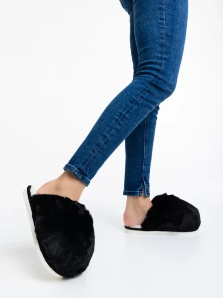 Donisha fekete, női papucs szintetikus szőrméből
