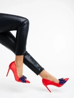 Secilia piros, magassarkú cipő, textil anyagból