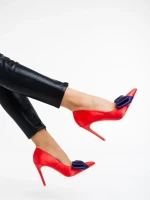 Secilia piros, magassarkú cipő, textil anyagból