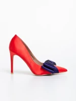Secilia piros, magassarkú cipő, textil anyagból