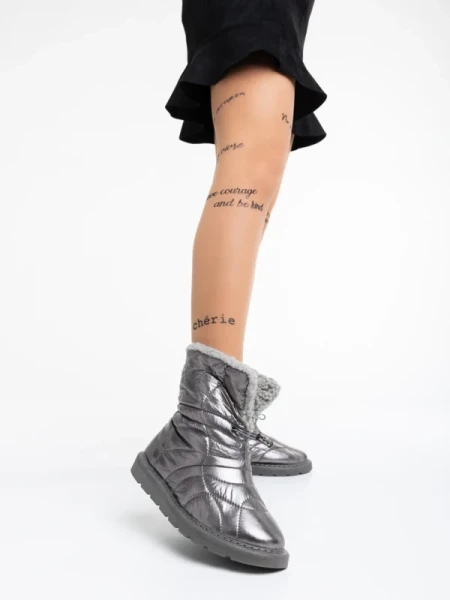 Louella szürke, női csizma, textil anyagból