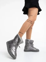 Louella szürke, női csizma, textil anyagból