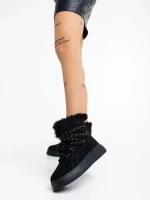Anissa fekete női bakancs textil anyagból