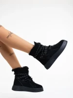Anissa fekete női bakancs textil anyagból