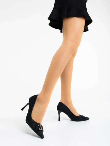 Elsabeth fekete női magassarkú cipő textil anyagból