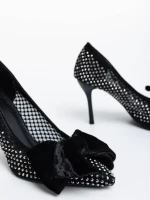 Marliss fekete női magassarkú cipő textil anyagból