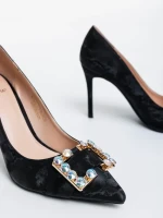 Georgyna fekete női magassarkú cipő textil anyagból