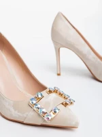 Georgyna bézs női magassarkú cipő textil anyagból