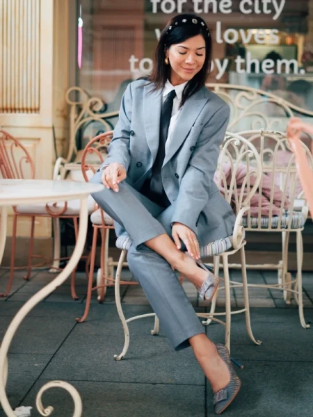 Elsabeth kék női magassarkú cipő textil anyagból