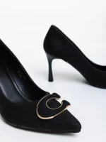 Tacey fekete női magassarkú cipő textil anyagból