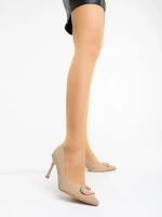 Tacey bézs női magassarkú cipő textil anyagból