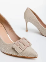 Elsabeth bézs női magassarkú cipő textil anyagból