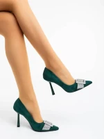 Tiphanie zöld női magassarkú cipő textil anyagból