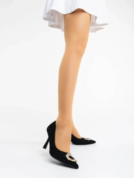 Aneisha fekete női magassarkú cipő textil anyagból