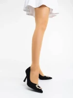 Aneisha fekete női magassarkú cipő textil anyagból