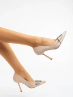 Tiphanie bézs női magassarkú cipő textil anyagból