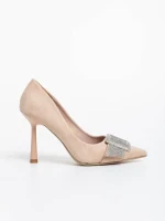 Tiphanie bézs női magassarkú cipő textil anyagból
