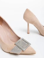 Tiphanie bézs női magassarkú cipő textil anyagból