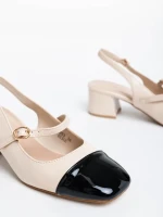 Ashlea bézs női magassarkú cipő lakkozott ökológiai bőrből