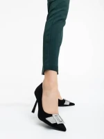 Tiphanie fekete női magassarkú cipő textil anyagból