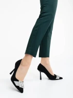 Tiphanie fekete női magassarkú cipő textil anyagból