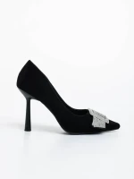 Tiphanie fekete női magassarkú cipő textil anyagból