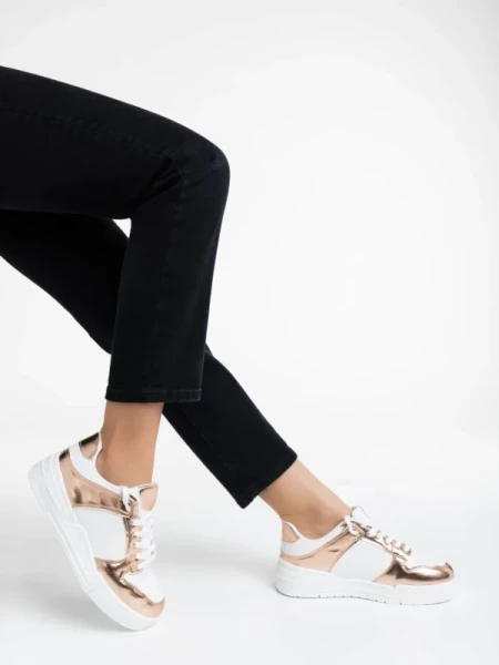 Rumeysa fehér és pezsgőszínű női sport cipő ökológiai bőrből