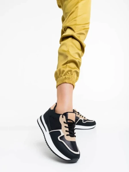 Raelin fekete női sport cipő textil anyagból és ökológiai bőrből