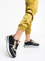 Raelin fekete női sport cipő textil anyagból és ökológiai bőrből