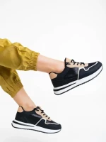 Raelin fekete női sport cipő textil anyagból és ökológiai bőrből