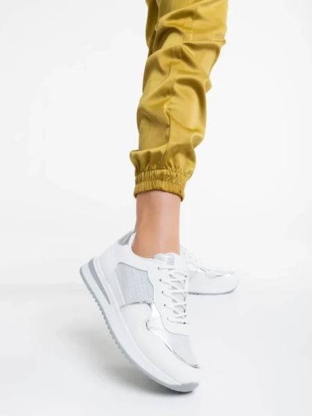 Raelin fehér női sport cipő textil anyagból és ökológiai bőrből