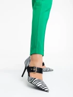 Sadiya fekete fehér női magassarkú cipő textil anyagból