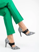 Sadiya fekete fehér női magassarkú cipő textil anyagból