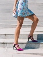 Saleena lila női  magassarkú cipő textil anyagból