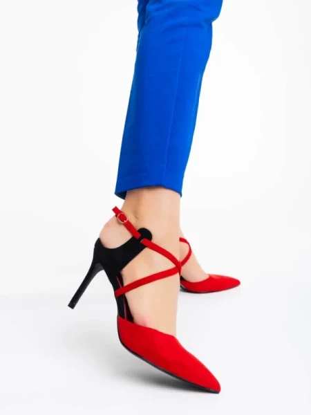 Saleena piros női  magassarkú cipő textil anyagból
