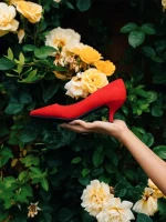 Triona piros női magassarkú cipő textil anygaból