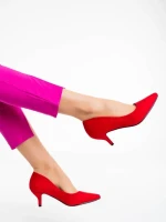 Triona piros női magassarkú cipő textil anygaból