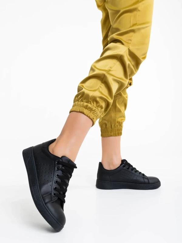 Rasine fekete női sportcipő ökológiai bőrből