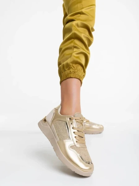 Litsa bézs és aranyszínű női sportcipő ökológiai bőrből