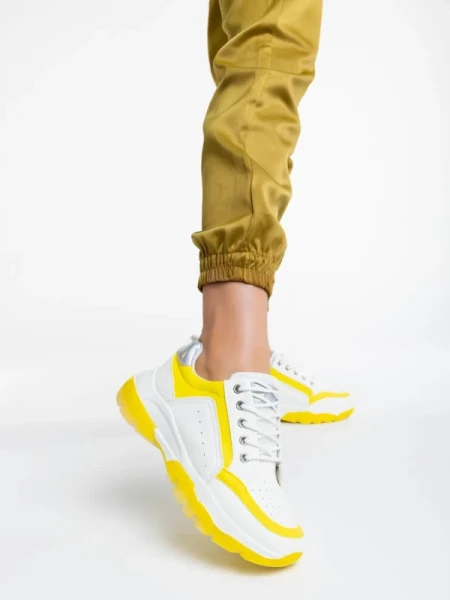 Mona fehér és sárga női sportcipő ökológiai bőrből