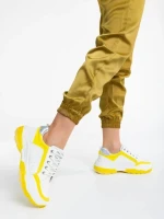 Mona fehér és sárga női sportcipő ökológiai bőrből